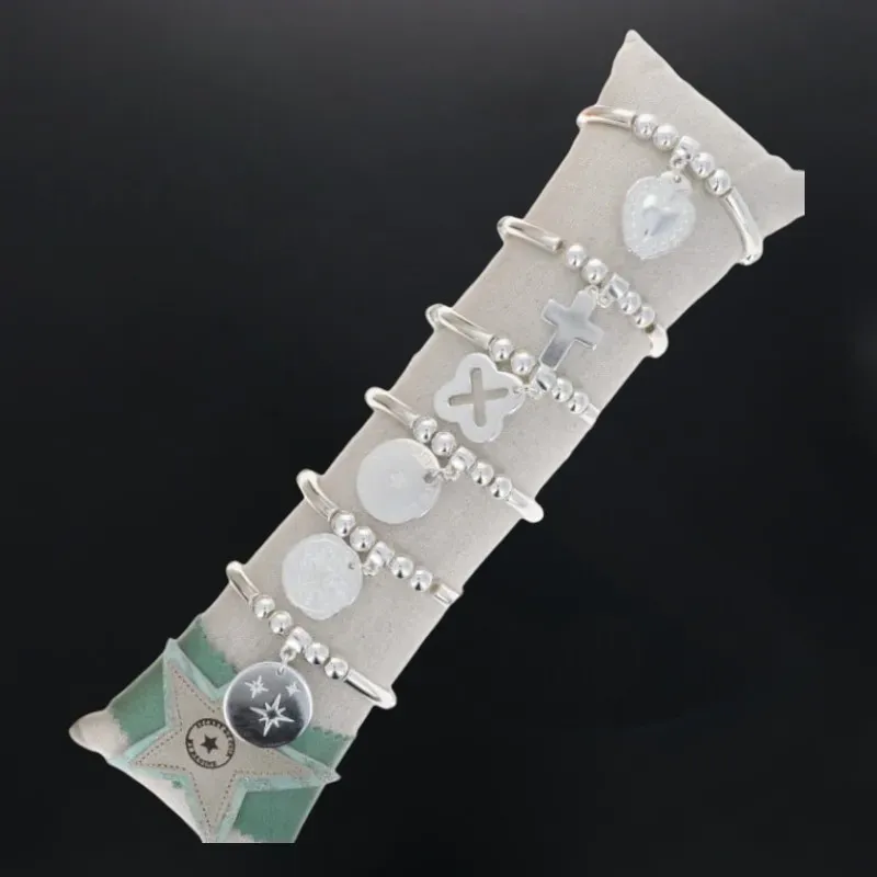 Secret de Cuir N°1343 pack 6 bracelets argenté élastique
