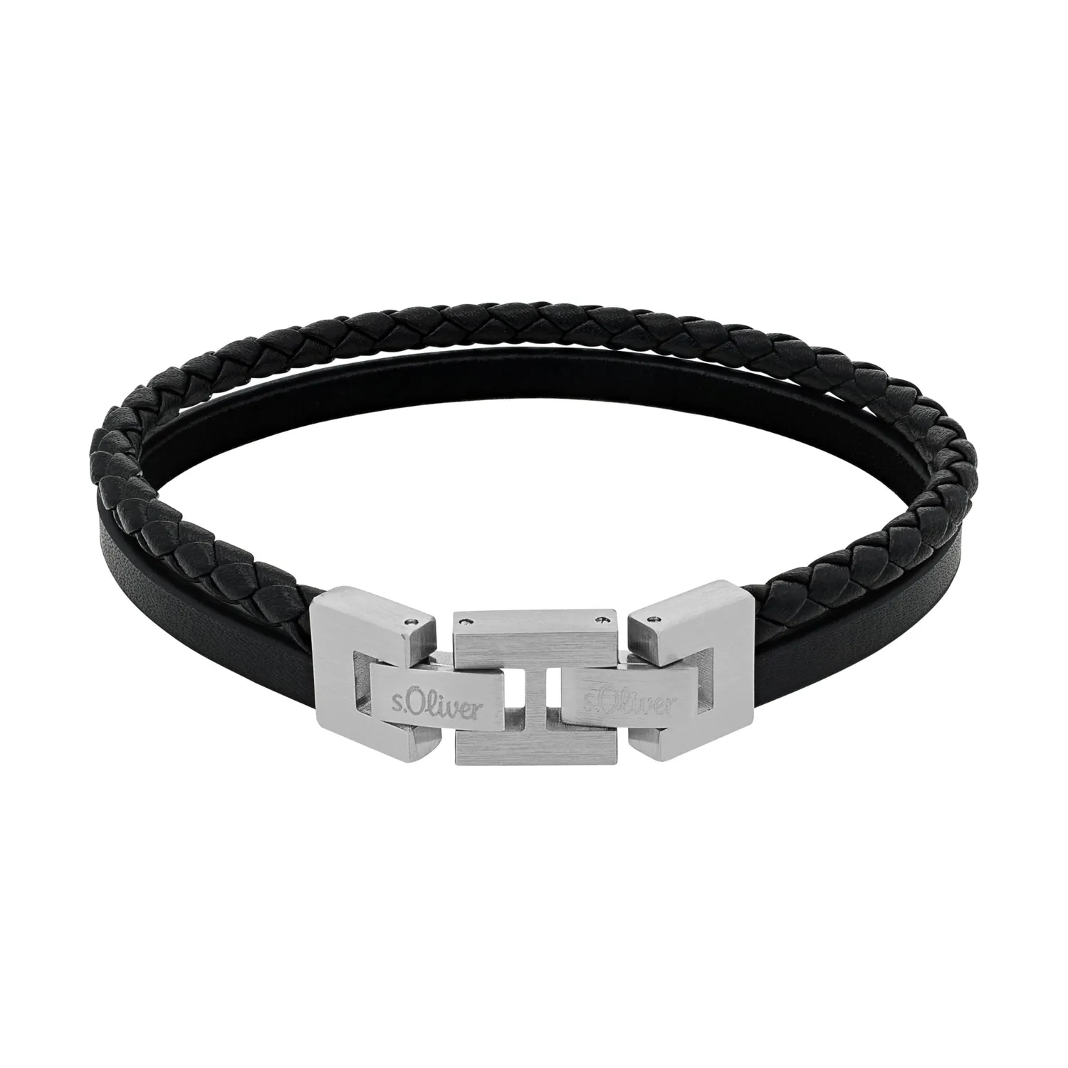 s.Oliver bracelet cuir noir homme acier 20 cm