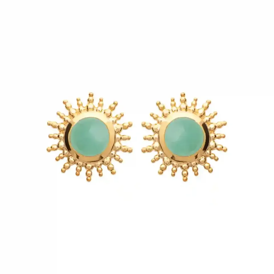 Oriana France Soleil Aventurine clous d’oreilles plaqué or