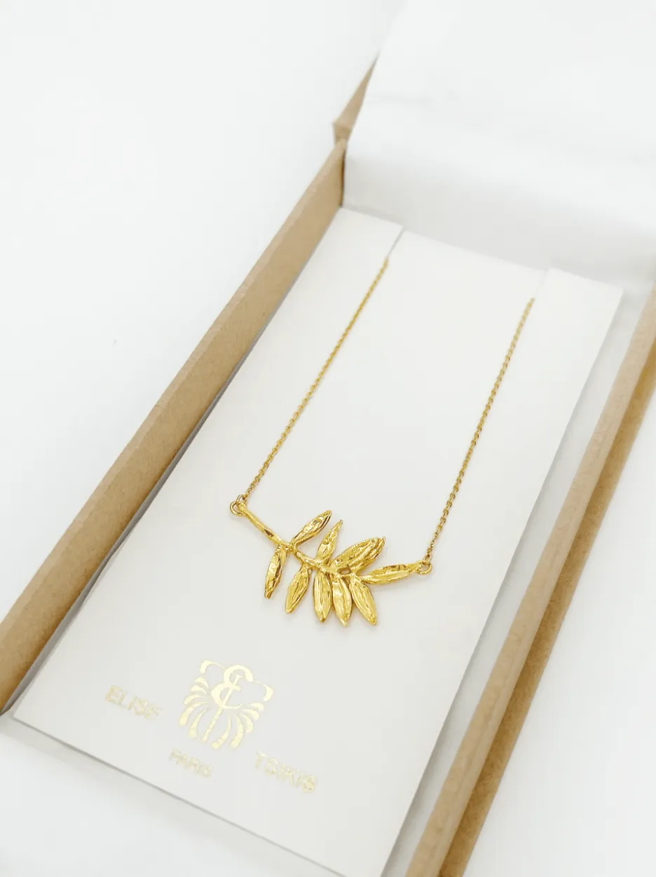 Elise Tsikis Dimos collier feuille olivier doré