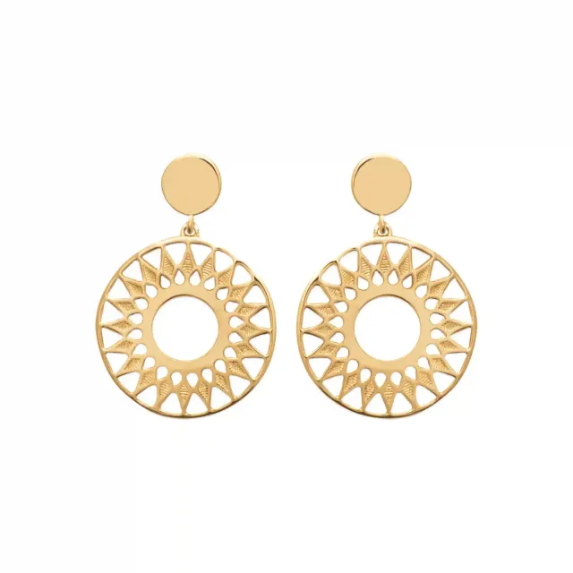 Oriana France boucles pendantes grand soleil plaqué or ajouré