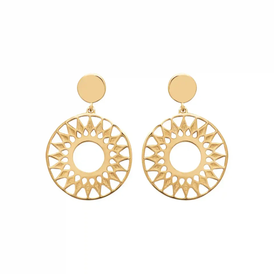 Oriana France boucles pendantes grand soleil plaqué or ajouré
