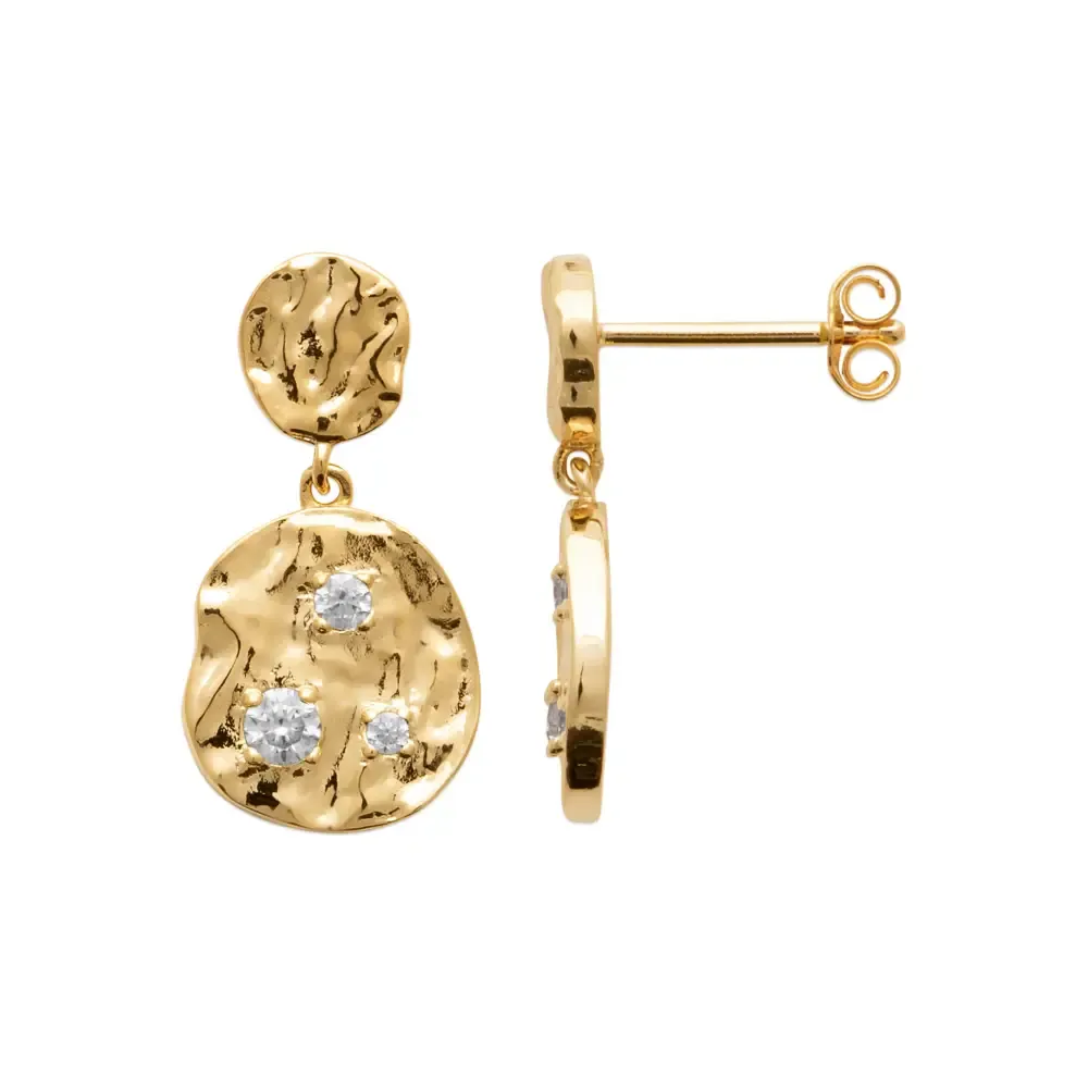 Oriana France boucles pastilles martelées strass plaqué or