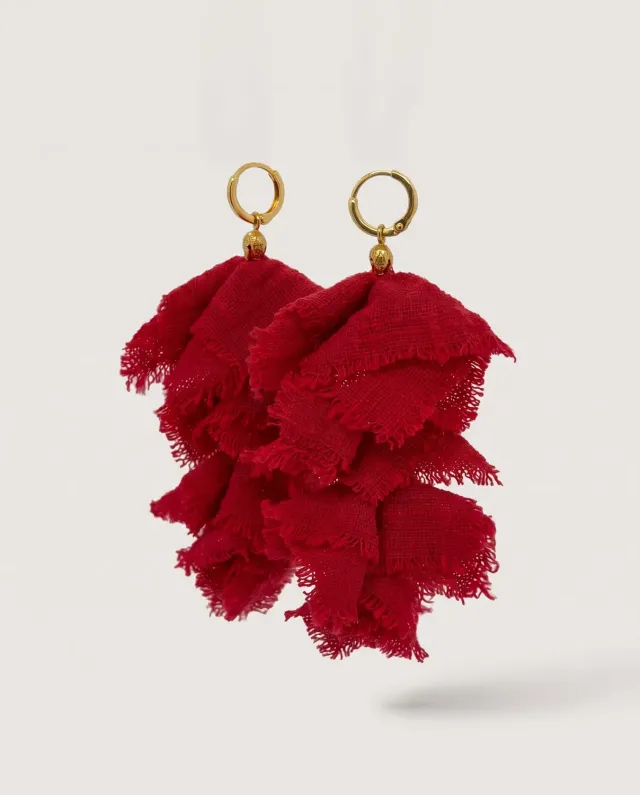 Elise Tsikis Eleftheria Galatas Rouge boucles d’oreilles frangées