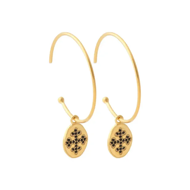 Oriana France créoles plaqué or médaille croix noire