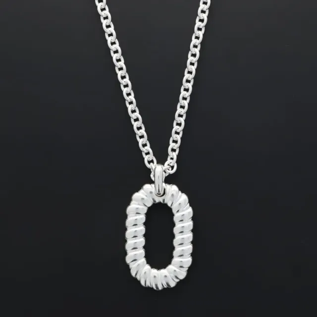 Secret de Cuir N°1560 collier long ovale torsadé argenté