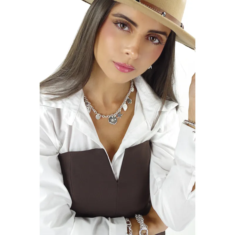 Secret de Cuir N°1561 collier charms plaqué argent
