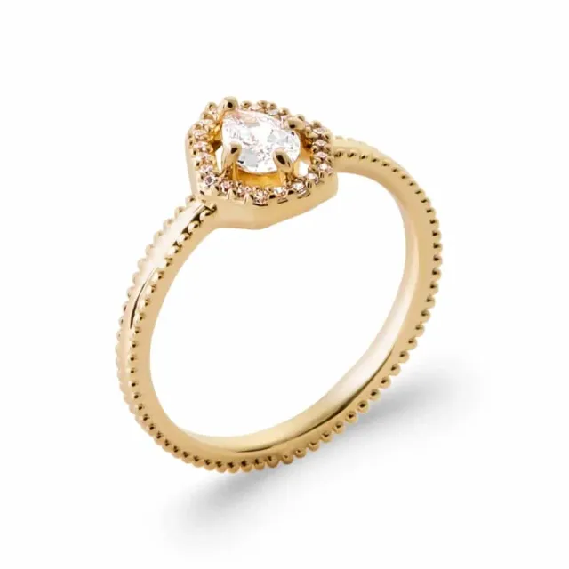Oriana France halo coeur bague plaqué or pierre goutte