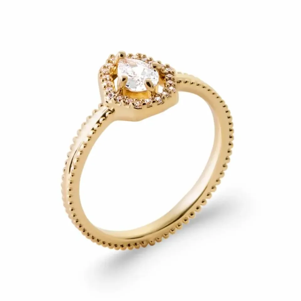 Oriana France halo coeur bague plaqué or pierre goutte
