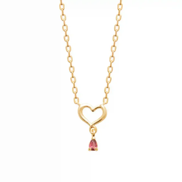 Oriana France collier cœur plaqué or breloque rubis
