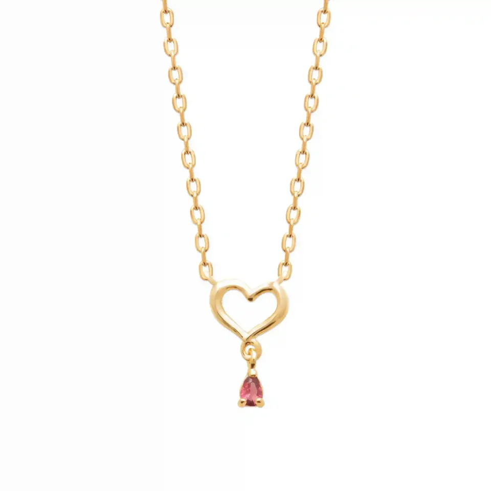Oriana France collier cœur plaqué or breloque rubis