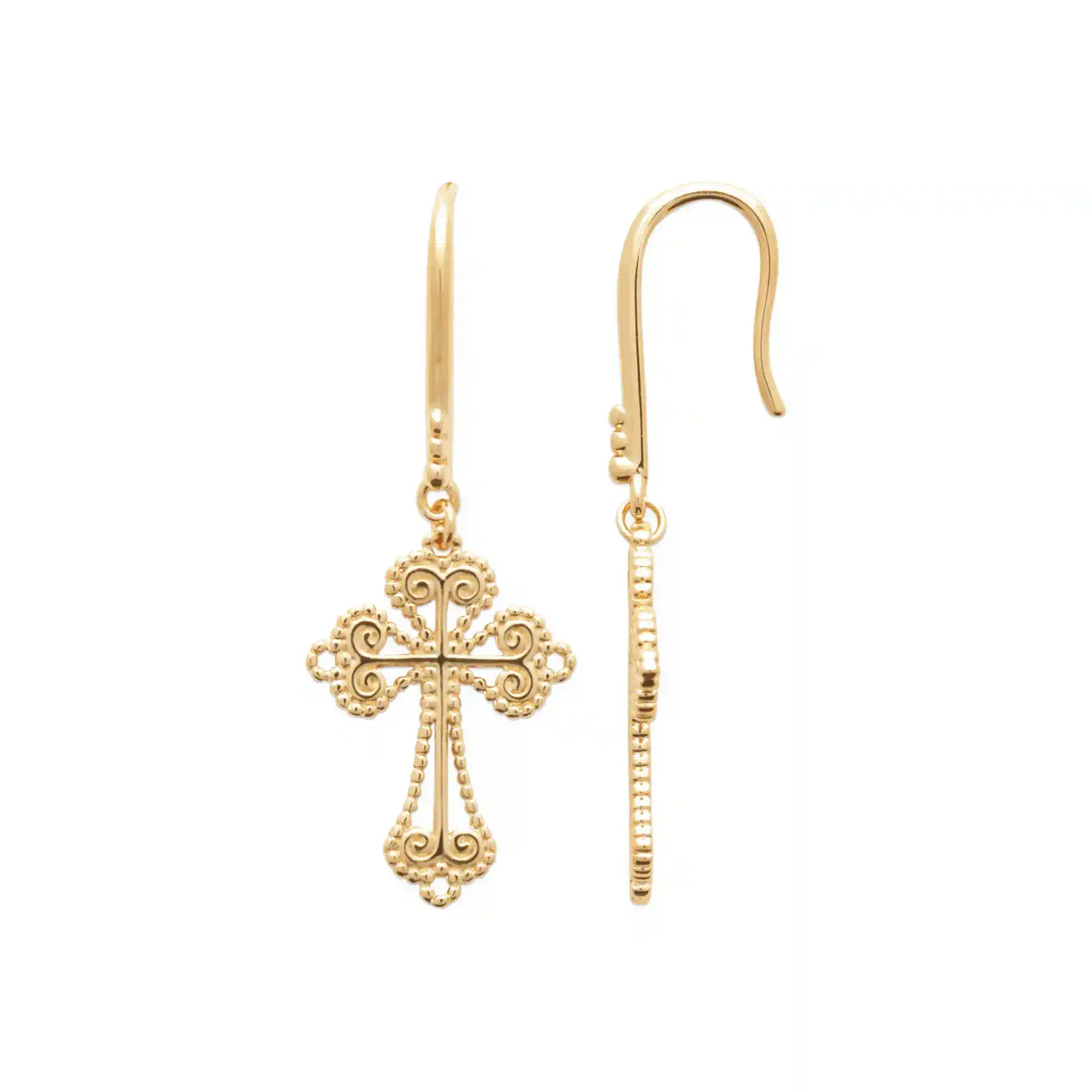 Oriana France boucles pendantes plaqué or croix chrétienne