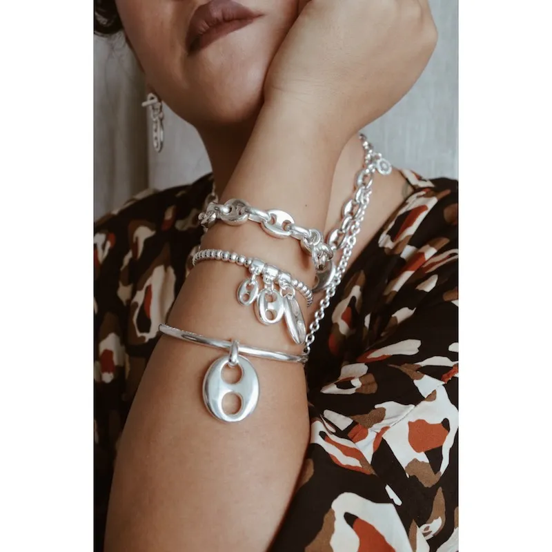 Secret de Cuir N°815 bracelet perles argenté élastique