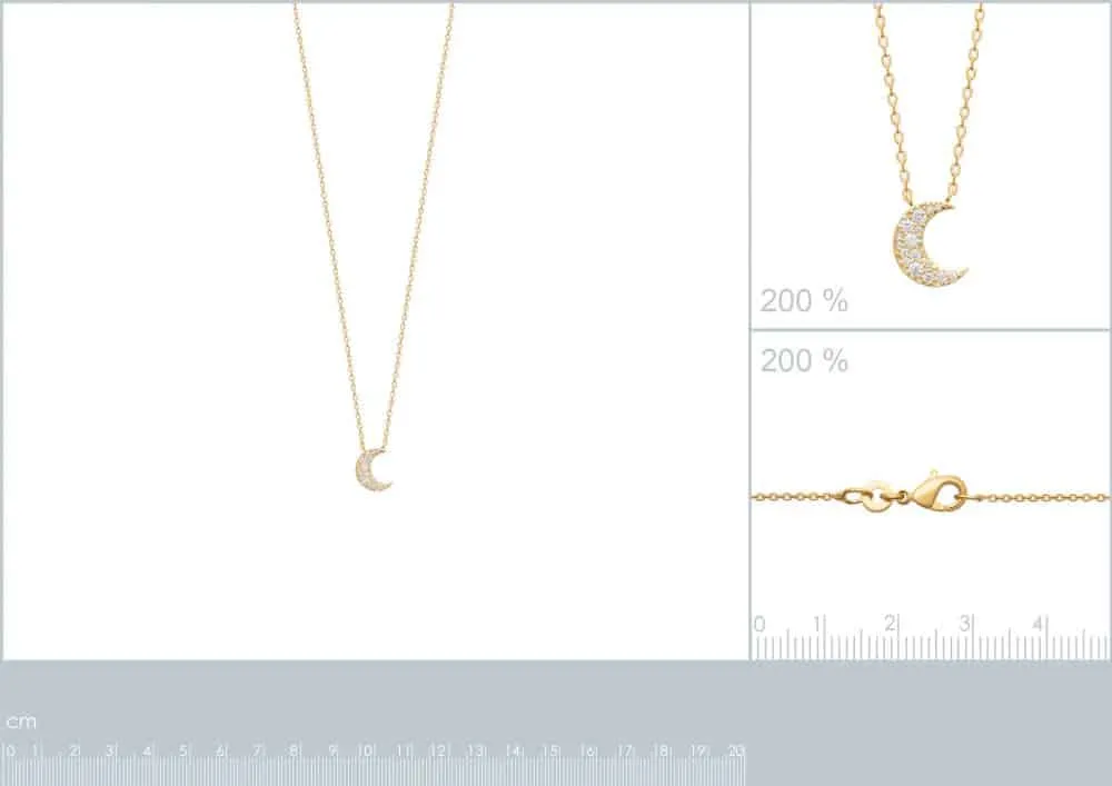Oriana France lune collier fin plaqué or zircone cubique