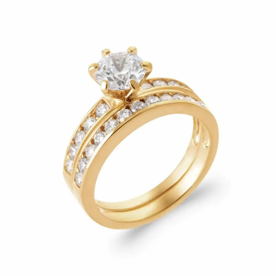Oriana France bague solitaire 2 anneaux plaqué or