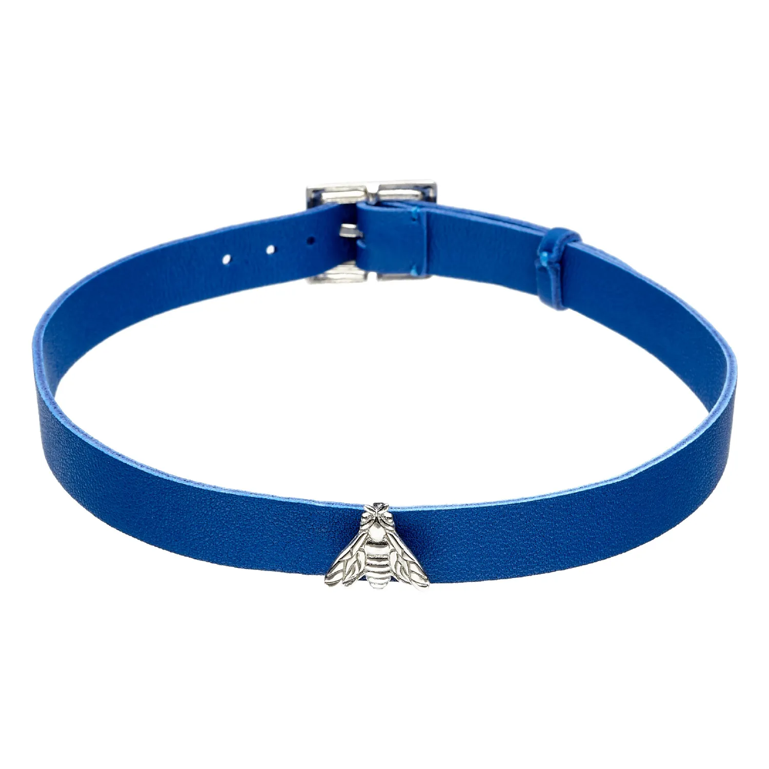 Lorella Tamberi Canal Bee Queen Royal Blue Leather Choker collier cuir bleu