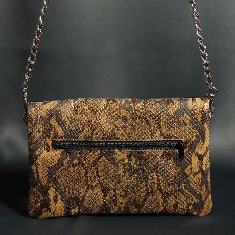 Secret de Cuir pochette serpent marron bouée cuir doré