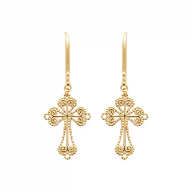 Oriana France boucles pendantes plaqué or croix chrétienne