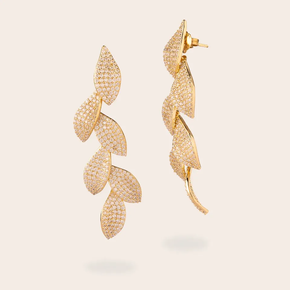 Ultima Edizione boucles pendantes feuilles pavé zircons
