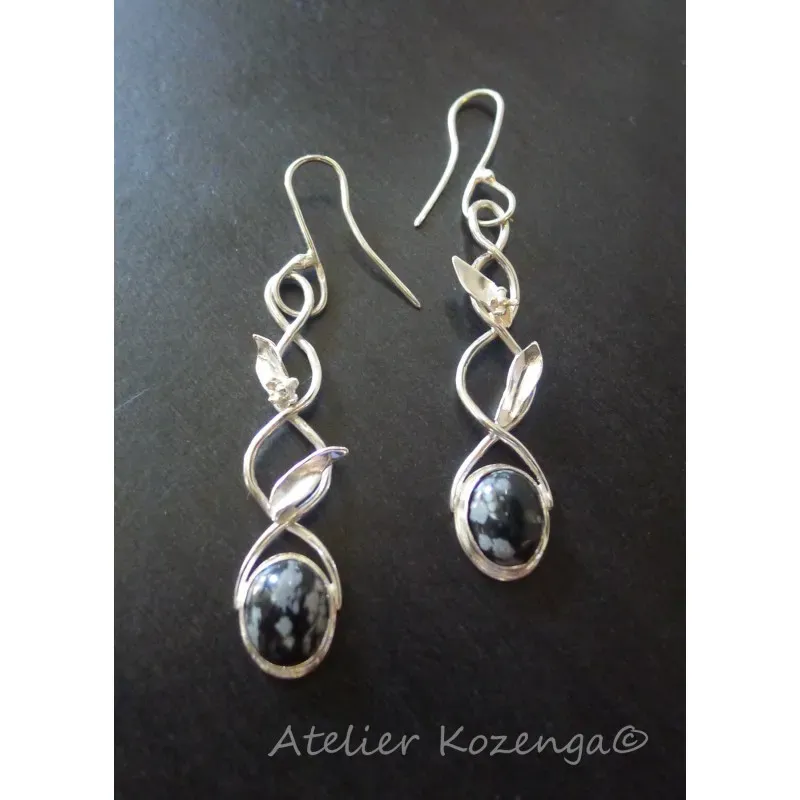 L'Atelier Kozenga Eleniel boucles d'oreilles argent obsidienne