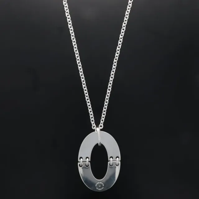 Secret de Cuir N°1365 sautoir ovale 2 parties argent