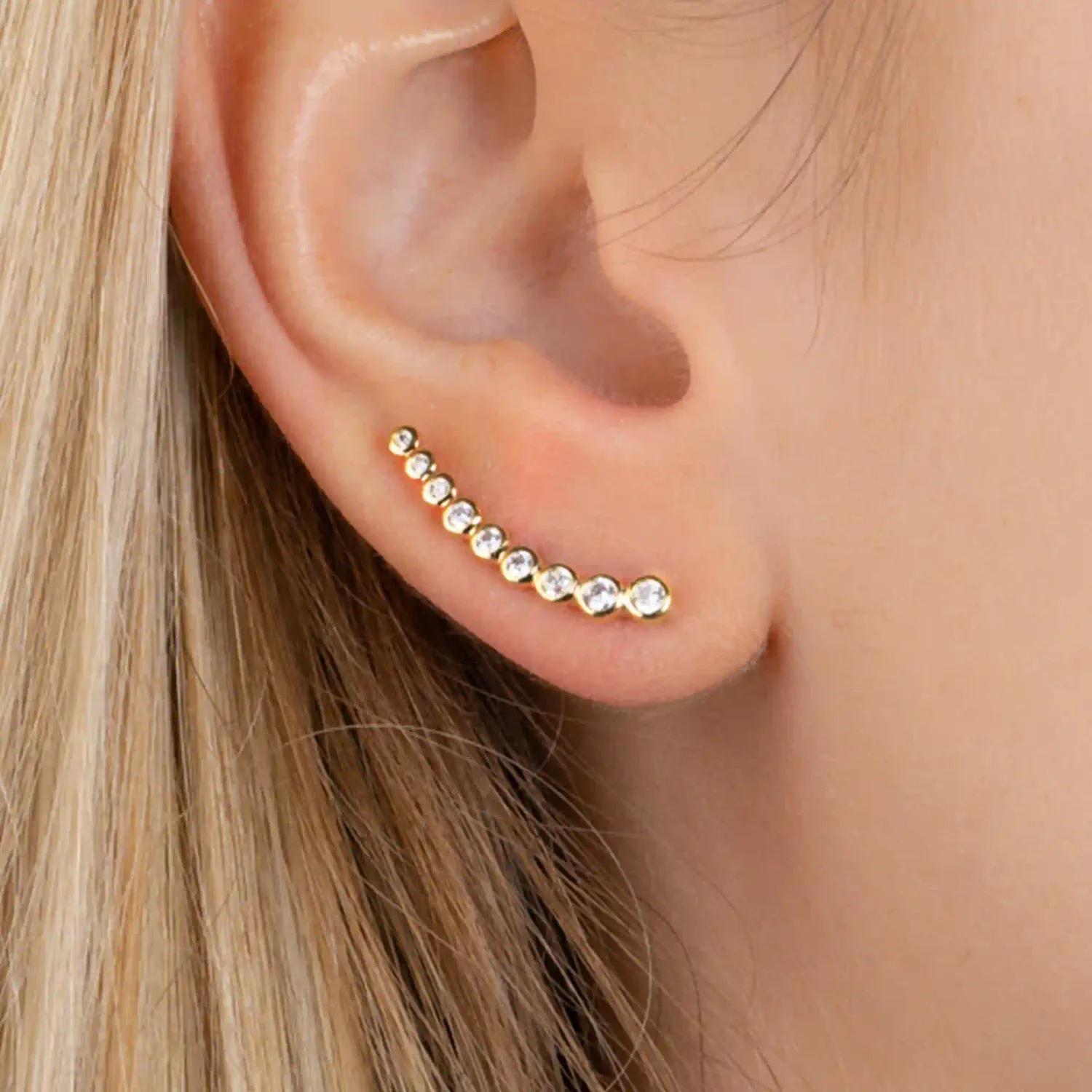 Oriana France boucles grimpantes zircons ronds plaqué or