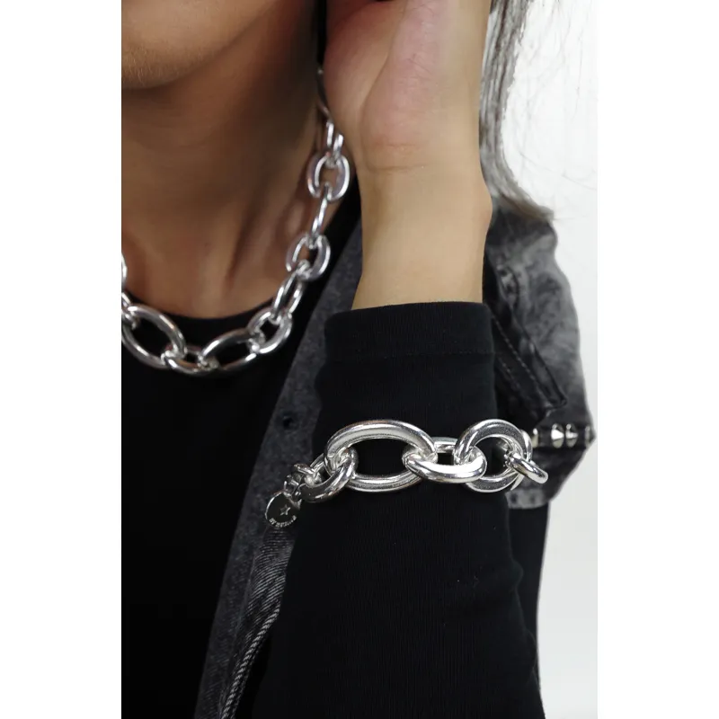 Secret de Cuir N°1539 bracelet forçat plat argenté maille XL