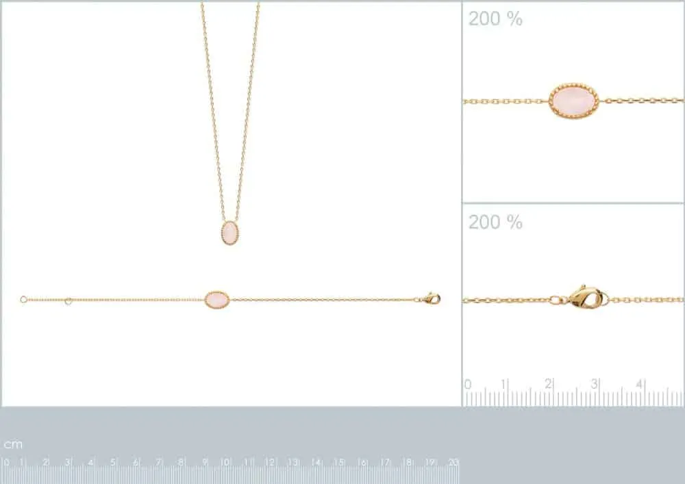 Oriana France collier plaqué or quartz rose ovale