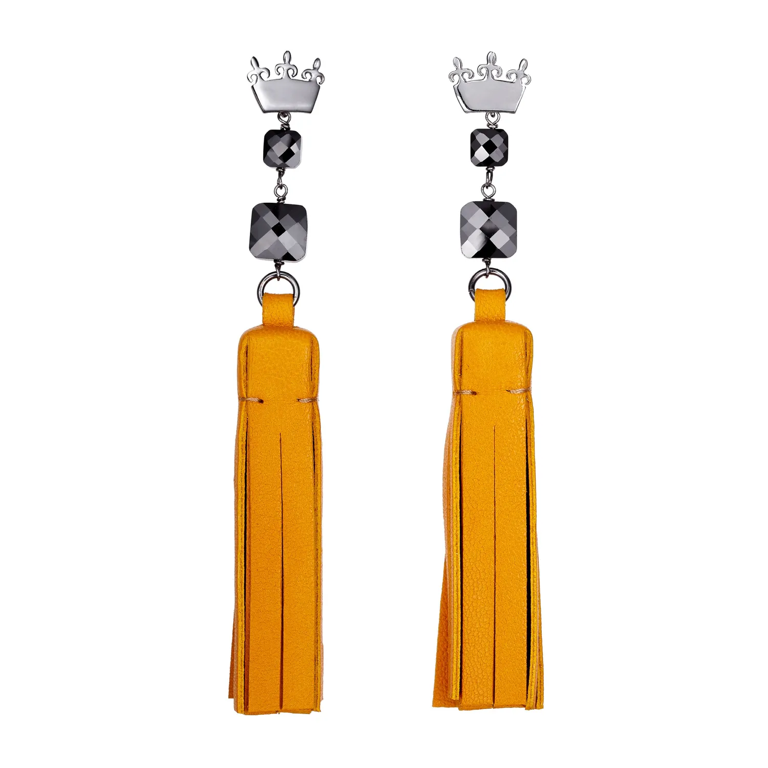 Lorella Tamberi Canal Tassel Square boucles cuir miel zircons