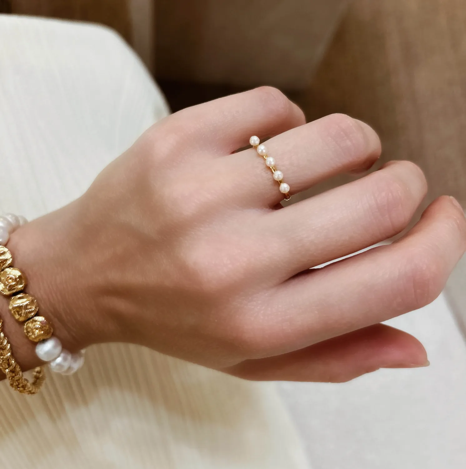 Elise Tsikis Plaka bague perle de culture doré taille 54