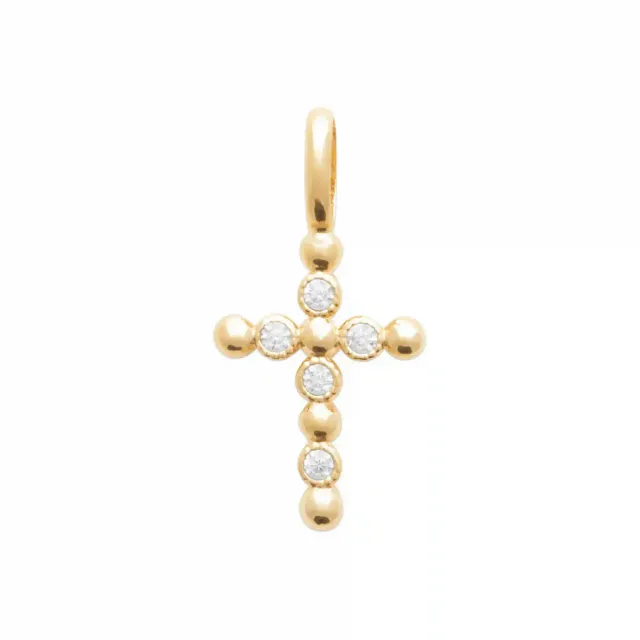 Oriana France pendentif croix pierres plaqué or 18 carats