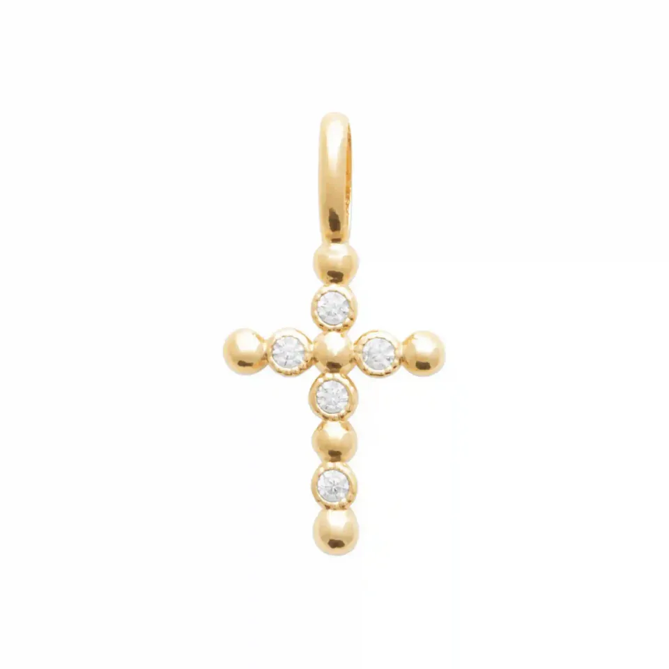 Oriana France pendentif croix pierres plaqué or 18 carats