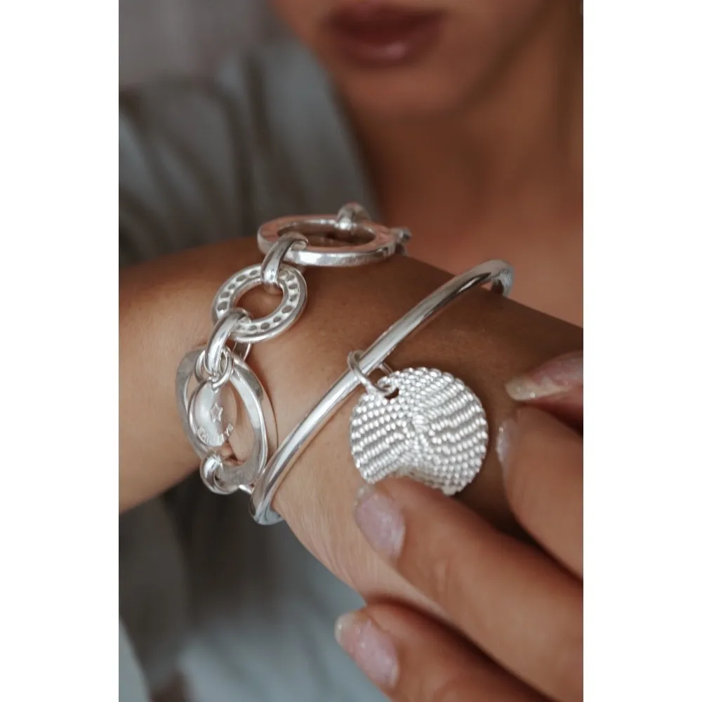 Secret de Cuir N°725 jonc pastille striée argenté