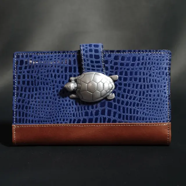 Secret de Cuir portefeuille PM cuir tortue bleu 17 cm