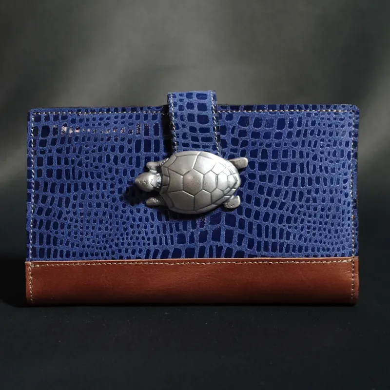 Secret de Cuir portefeuille PM cuir tortue bleu 17 cm