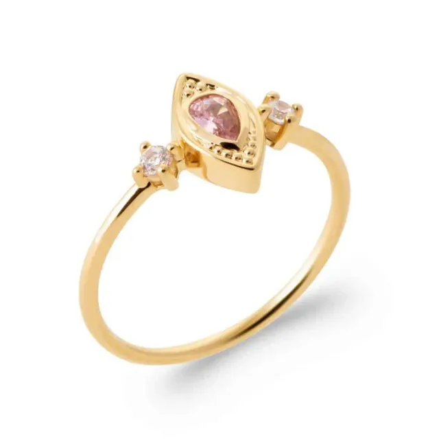 Oriana France bague oeil pierre rose plaqué or 5 microns