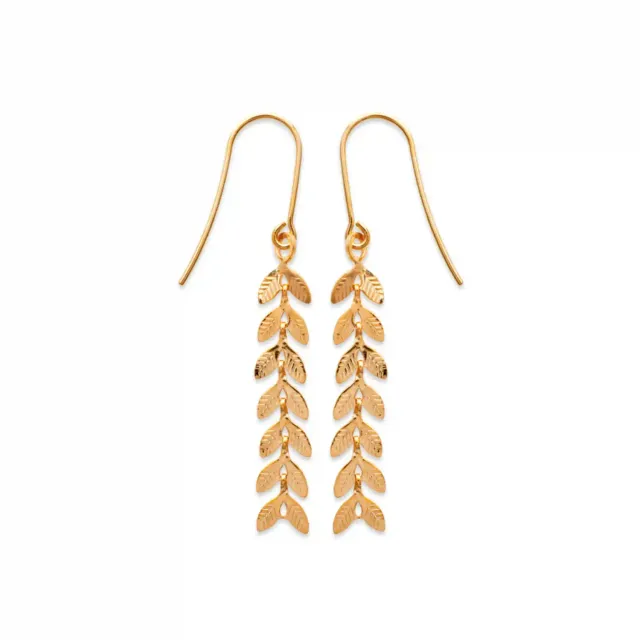 Oriana France laurier boucles d'oreilles pendantes plaqué or hypoallergénique