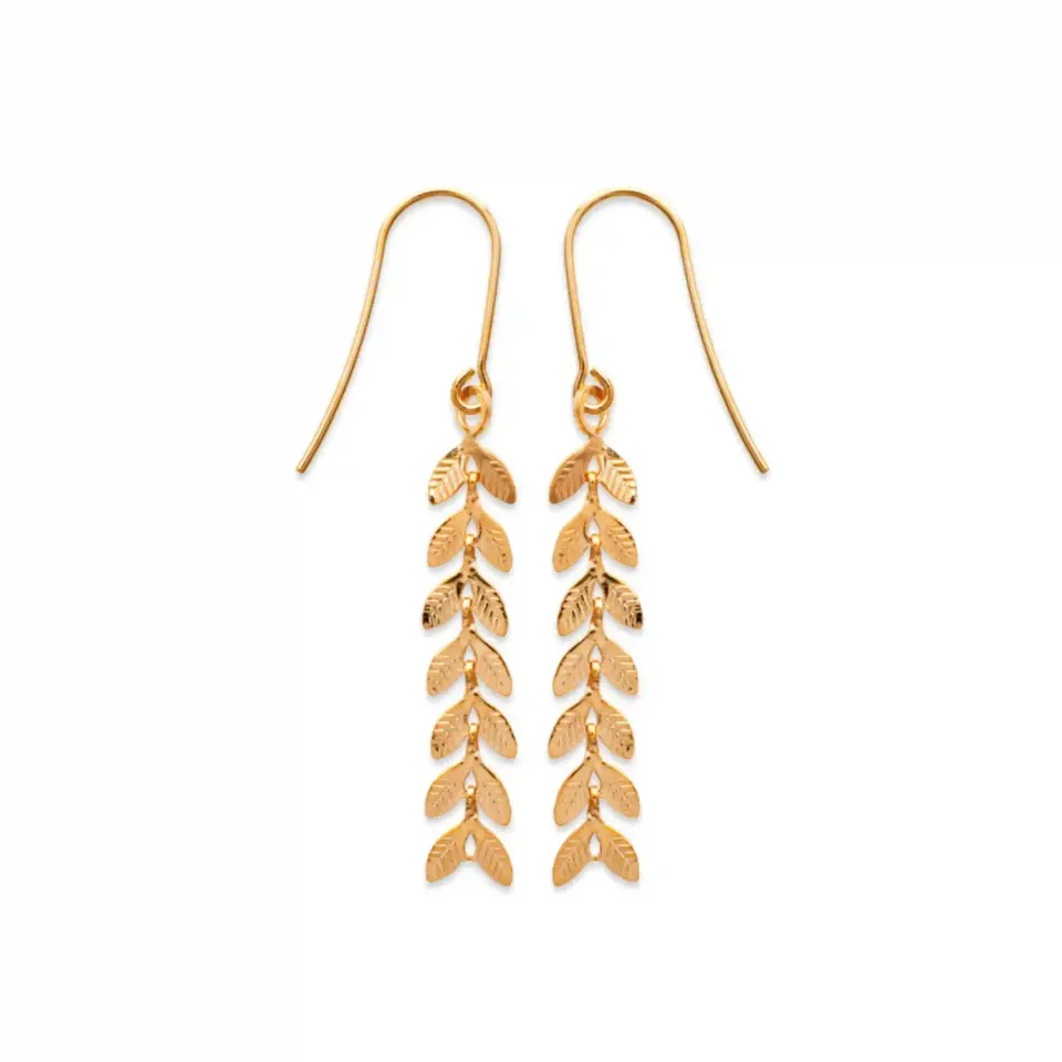 Oriana France laurier boucles d'oreilles pendantes plaqué or hypoallergénique