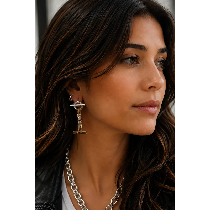Secret de Cuir N°1710 boucles pendantes barre bicolore