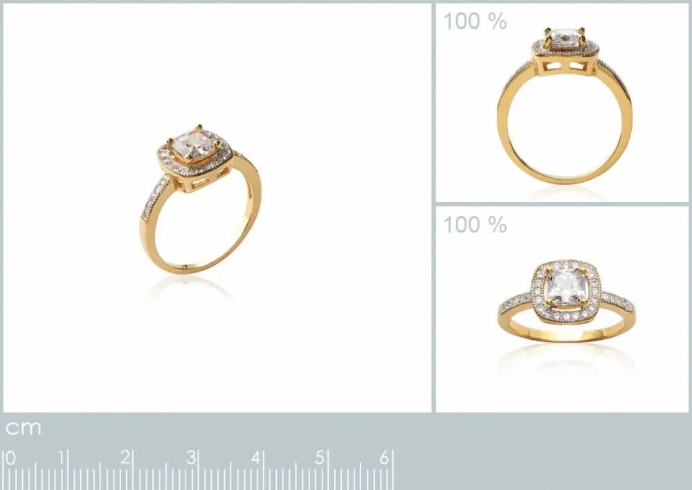 Oriana France bague solitaire halo plaqué or zirconium