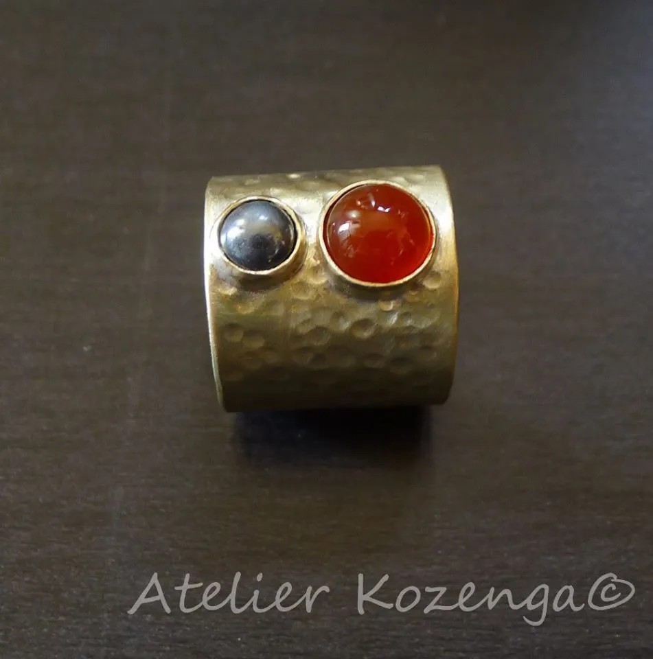 L'Atelier Kozenga bague laiton cornaline hématite