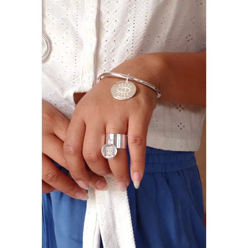 Secret de Cuir N°1313 bague œil argent plaqué réglable