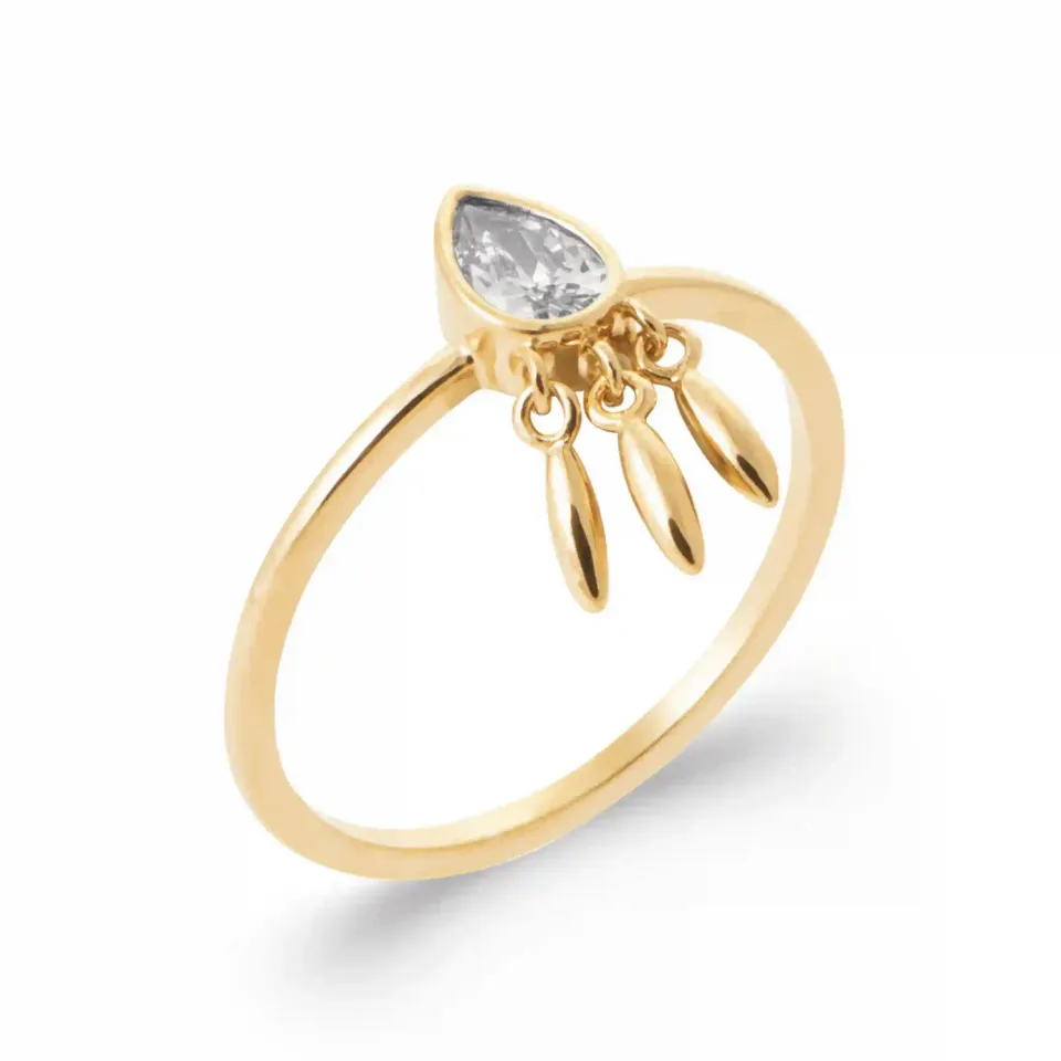 Oriana France bague breloque 3 plumes plaqué or bohème