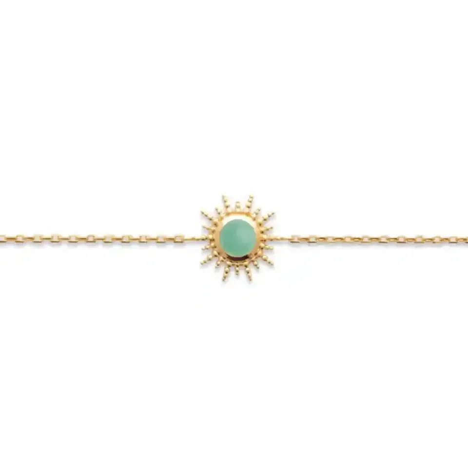 Oriana France bracelet soleil aventurine plaqué or pierre verte