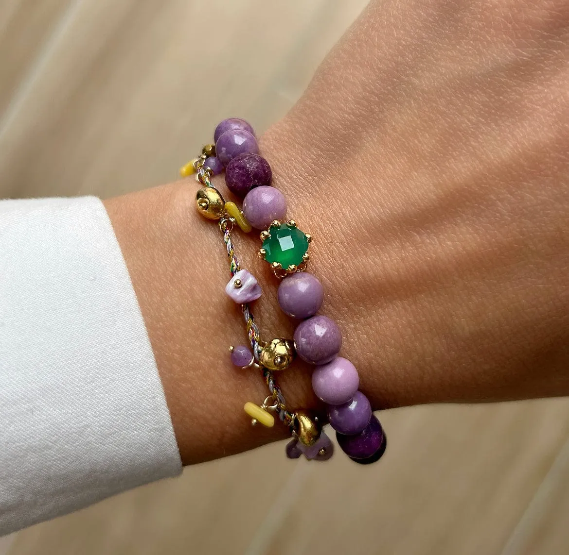 Elise Tsikis Dehani bracelet vert pierres naturelles onyx