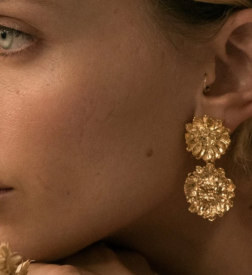 Elise Tsikis Luynes Gold boucles d'oreilles fleurs 5 cm