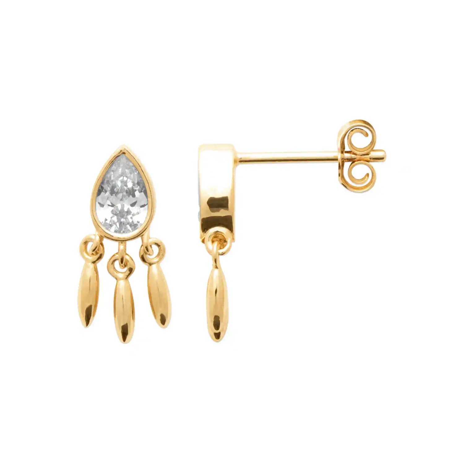Oriana France clous plumes zircon plaqué or pendantes