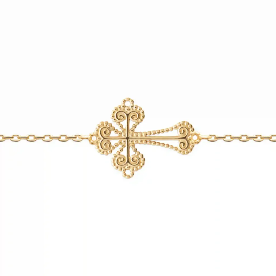 Oriana France croix chrétienne bracelet plaqué or 18 carats