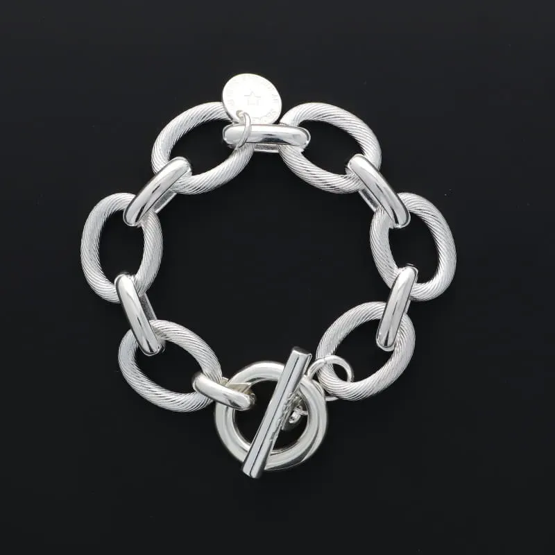Secret de Cuir N°1720 bracelet ovales striés argenté