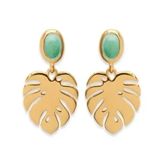 Oriana France feuille palmier aventurine boucles plaqué or